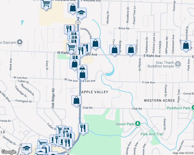 map of restaurants, bars, coffee shops, grocery stores, and more near 319 East Lee Avenue in Sherwood