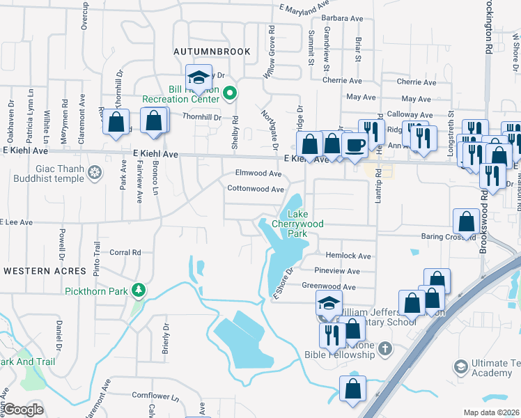 map of restaurants, bars, coffee shops, grocery stores, and more near 118 Bob O Link Lane in Sherwood
