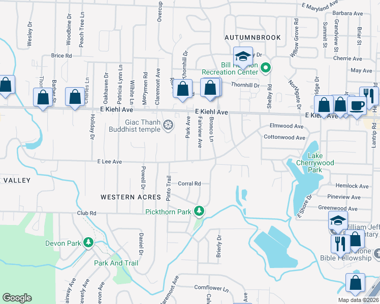 map of restaurants, bars, coffee shops, grocery stores, and more near 8201 Fairview Avenue in Sherwood