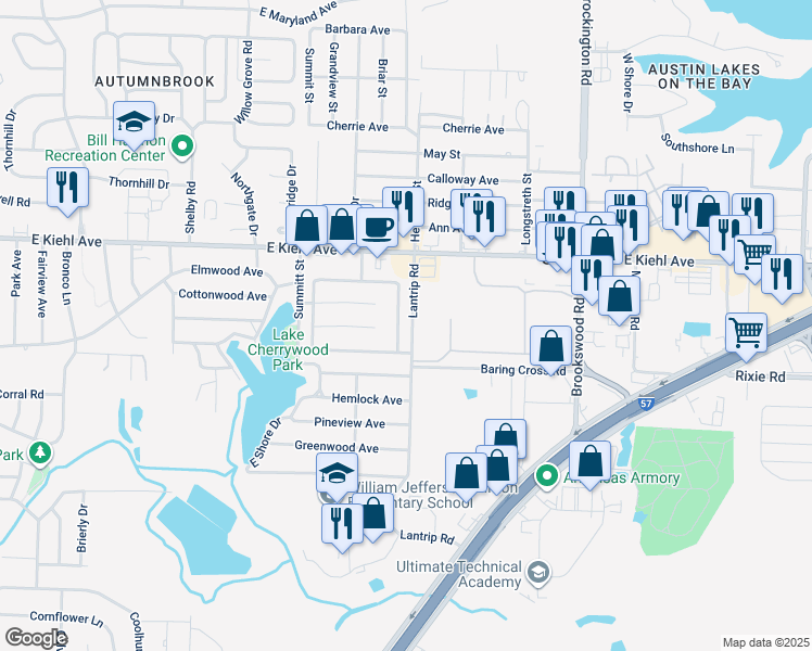 map of restaurants, bars, coffee shops, grocery stores, and more near 8300 Woodview Drive North in Sherwood