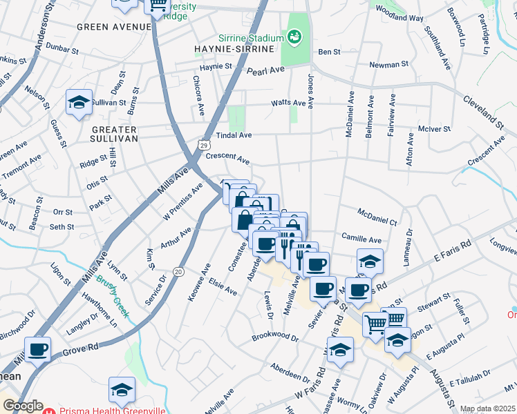 map of restaurants, bars, coffee shops, grocery stores, and more near 6 Cromwell Avenue in Greenville