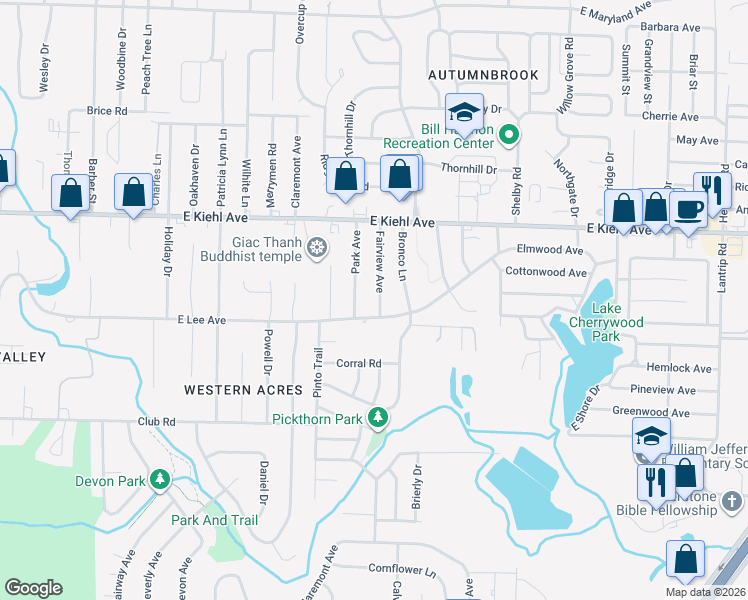 map of restaurants, bars, coffee shops, grocery stores, and more near 8201 Fairview Avenue in Sherwood
