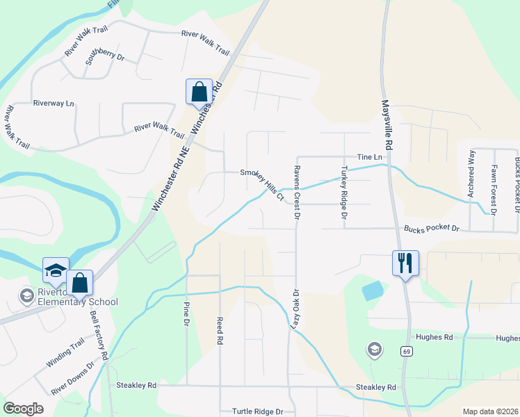 map of restaurants, bars, coffee shops, grocery stores, and more near 107 Eagles Watch Court in New Market