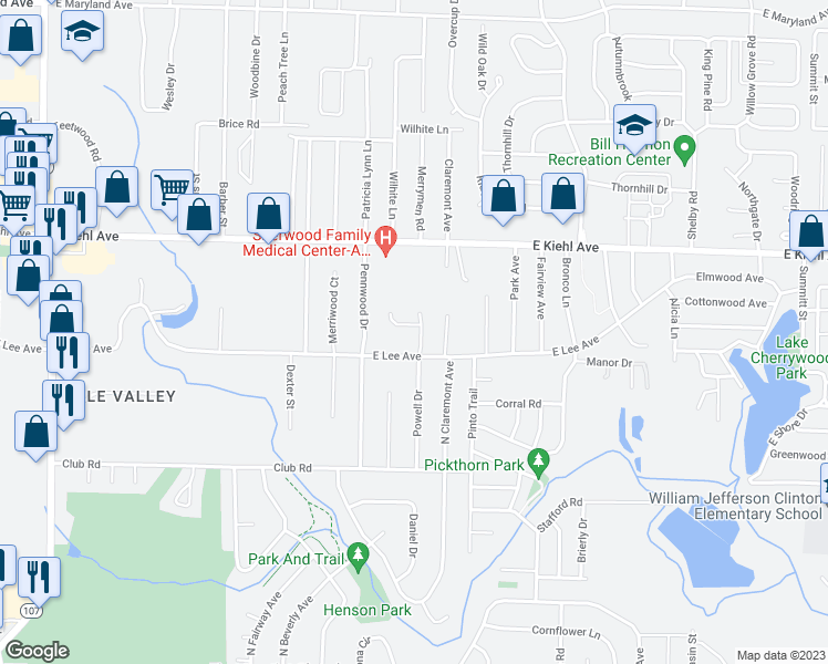 map of restaurants, bars, coffee shops, grocery stores, and more near 4331 Spring Glen Drive in Sherwood