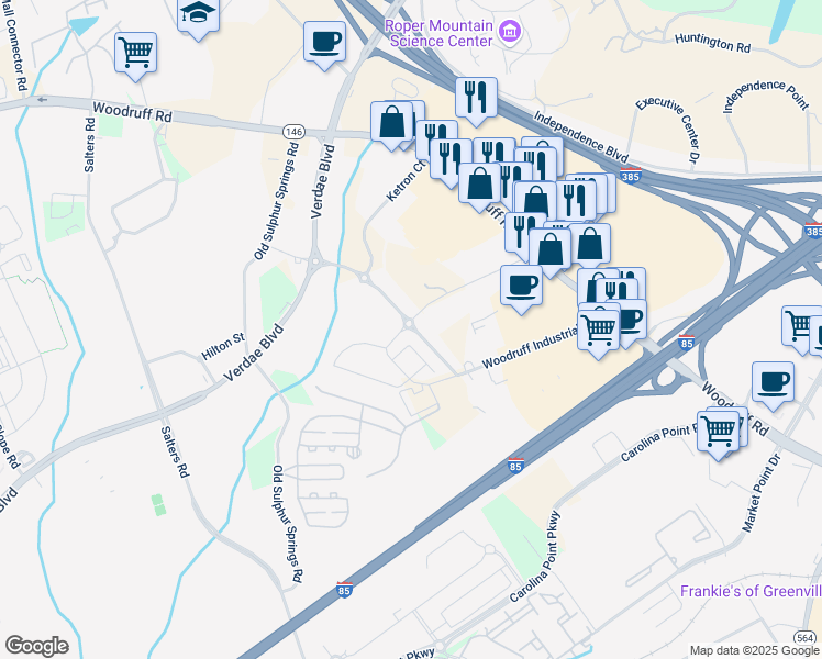 map of restaurants, bars, coffee shops, grocery stores, and more near 3-99 Green Heron Road in Greenville