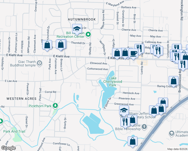 map of restaurants, bars, coffee shops, grocery stores, and more near 104 Bob O Link Lane in Sherwood