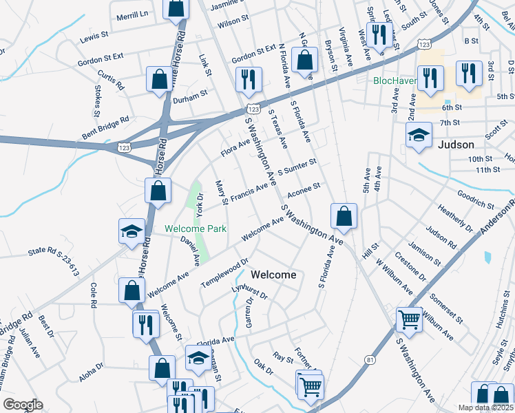 map of restaurants, bars, coffee shops, grocery stores, and more near 309 Beatrice Street in Greenville