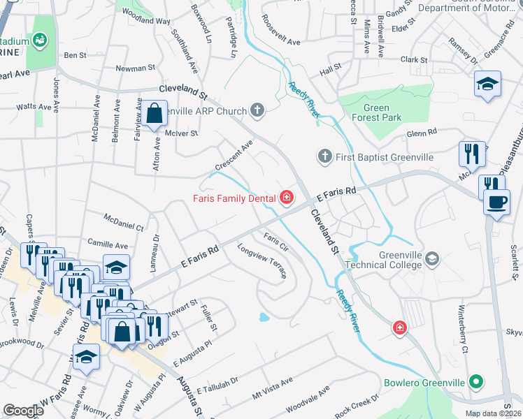 map of restaurants, bars, coffee shops, grocery stores, and more near 339 Pine Forest Drive Extension in Greenville
