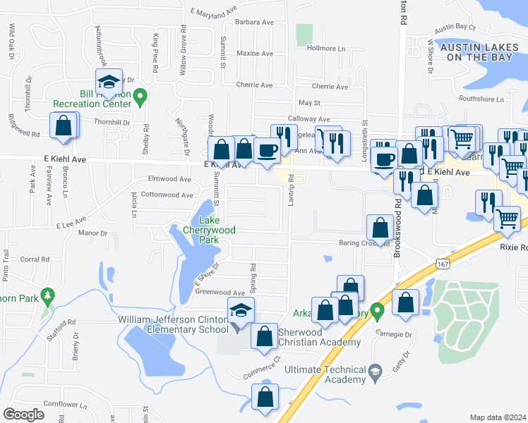 map of restaurants, bars, coffee shops, grocery stores, and more near 6005 Leabrook Lane in Sherwood