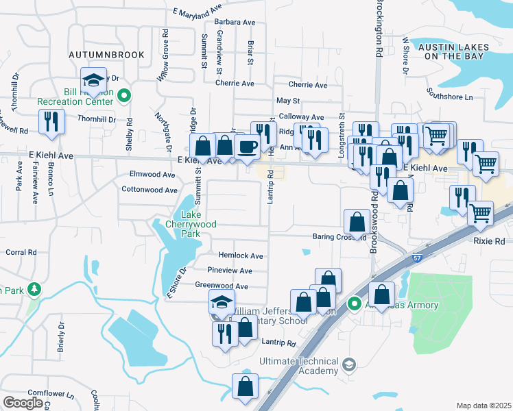 map of restaurants, bars, coffee shops, grocery stores, and more near 6007 Leabrook Lane in Sherwood