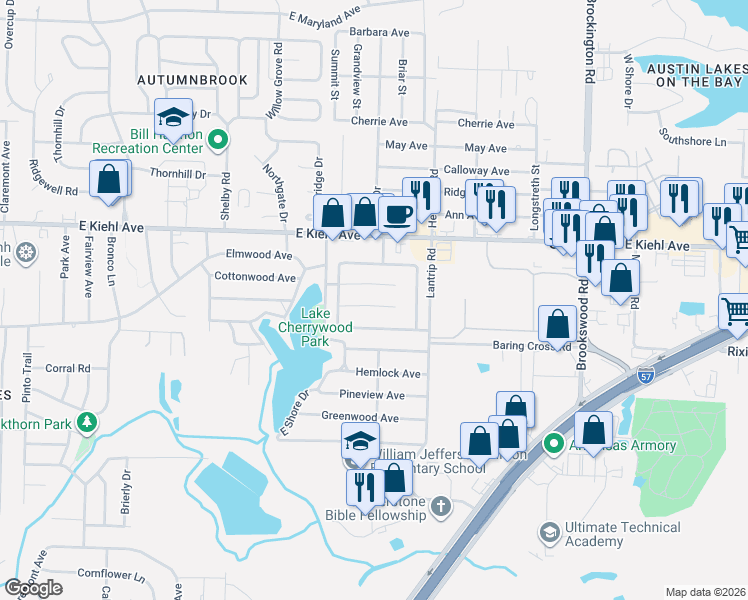 map of restaurants, bars, coffee shops, grocery stores, and more near 5903 Leabrook Lane in Sherwood