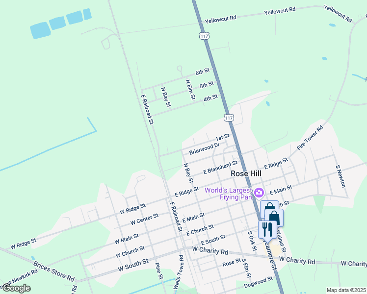 map of restaurants, bars, coffee shops, grocery stores, and more near 203 1st Street in Wallace