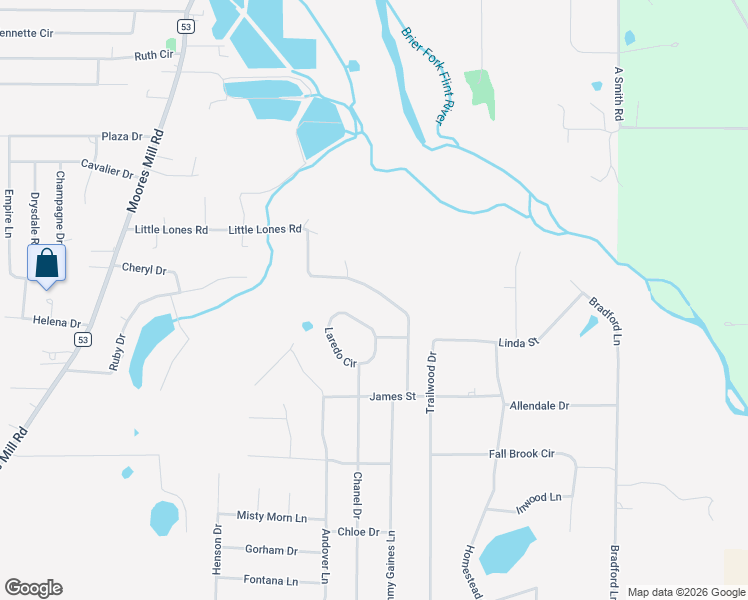 map of restaurants, bars, coffee shops, grocery stores, and more near 410 Little Lones Road in Huntsville