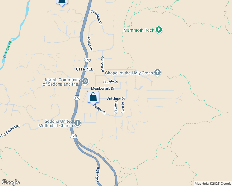 map of restaurants, bars, coffee shops, grocery stores, and more near 28 Fawn Lane in Sedona