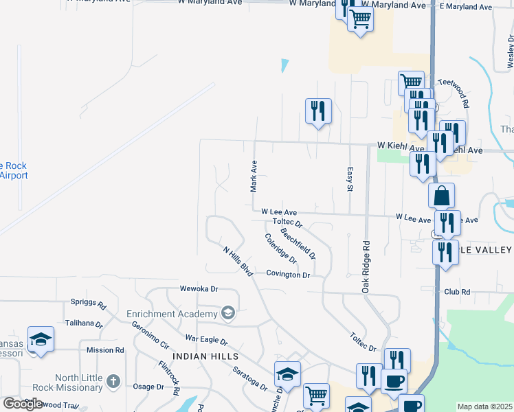map of restaurants, bars, coffee shops, grocery stores, and more near 1015 West Lee Avenue in Sherwood