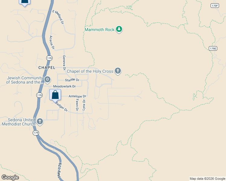 map of restaurants, bars, coffee shops, grocery stores, and more near 12 Rufous Lane in Sedona