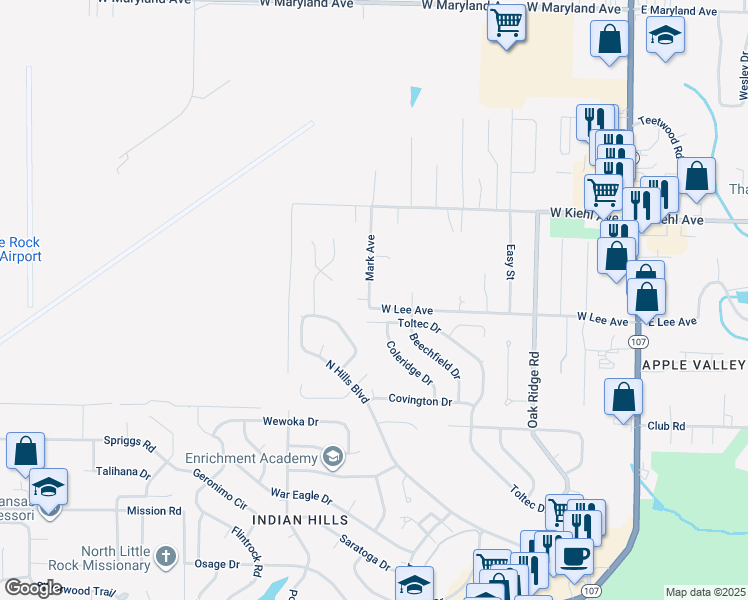 map of restaurants, bars, coffee shops, grocery stores, and more near 1015 West Lee Avenue in Sherwood