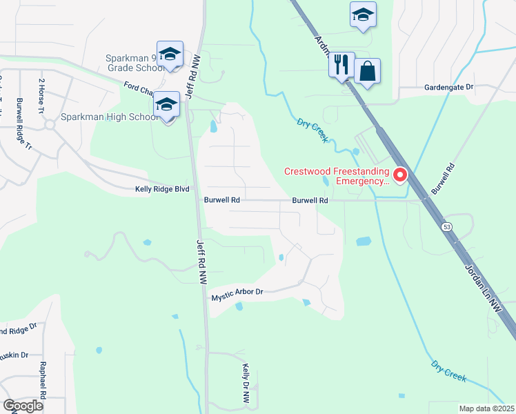 map of restaurants, bars, coffee shops, grocery stores, and more near 230 Narrow Creek Drive in Harvest