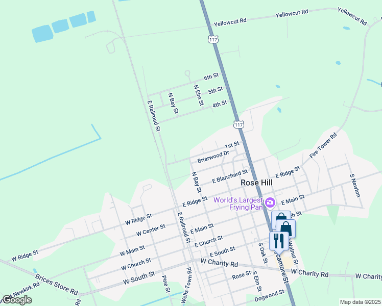 map of restaurants, bars, coffee shops, grocery stores, and more near 203 1st Street in Wallace