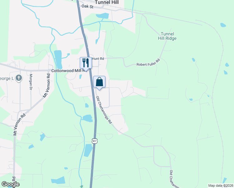 map of restaurants, bars, coffee shops, grocery stores, and more near 160 Hillview Road in Tunnel Hill
