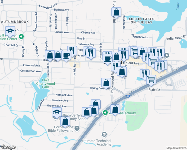 map of restaurants, bars, coffee shops, grocery stores, and more near 3434 East Kiehl Avenue in Sherwood