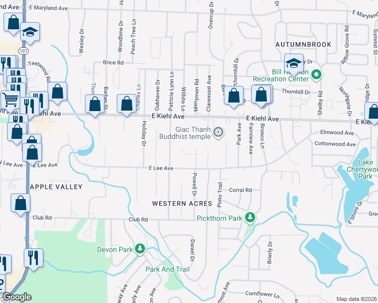 map of restaurants, bars, coffee shops, grocery stores, and more near 4331 Spring Glen Drive in Sherwood