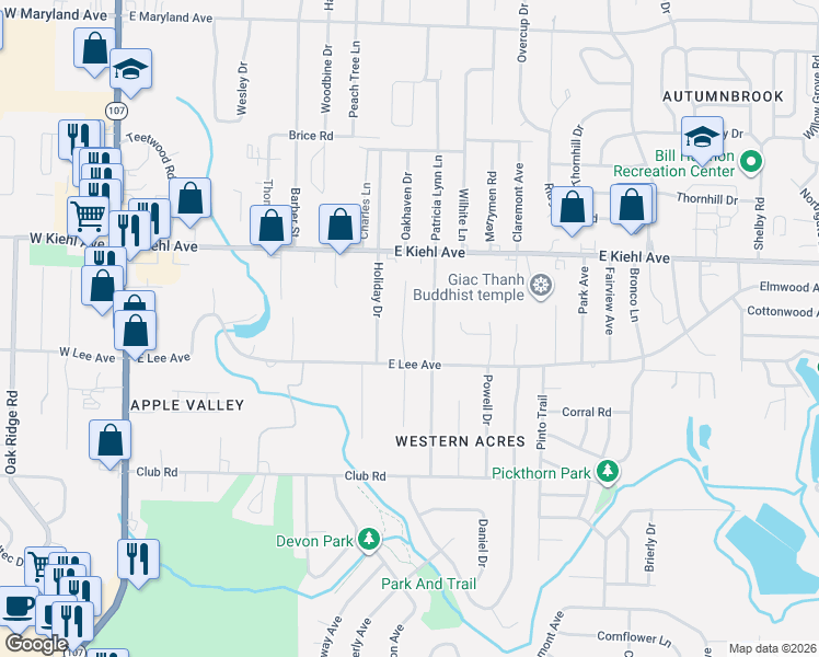 map of restaurants, bars, coffee shops, grocery stores, and more near 8206 Merriwood Court in Sherwood