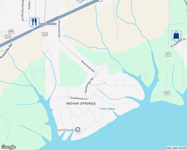 map of restaurants, bars, coffee shops, grocery stores, and more near Bainbridge Road in Florence