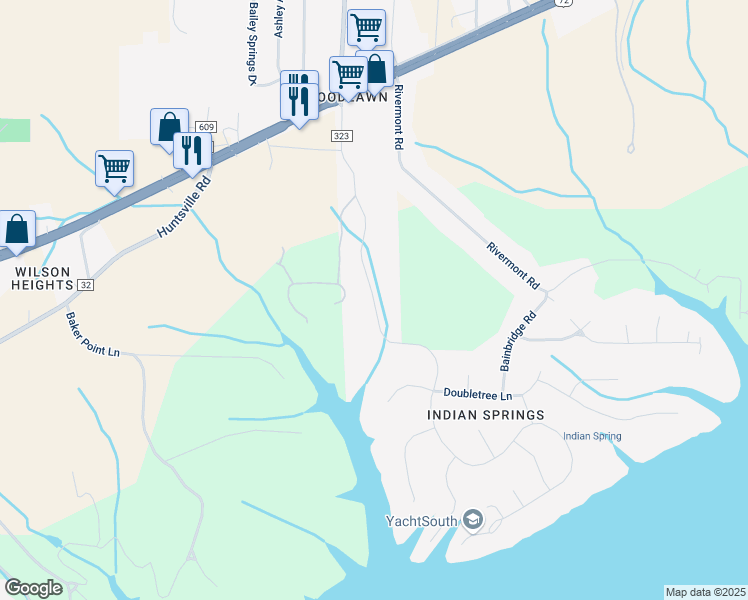 map of restaurants, bars, coffee shops, grocery stores, and more near 101 Indian Springs Drive in Florence