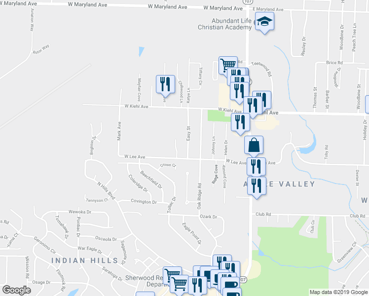 map of restaurants, bars, coffee shops, grocery stores, and more near 8200 Easy Street in Sherwood
