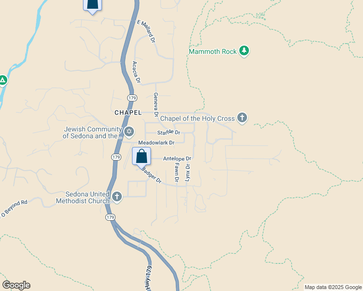 map of restaurants, bars, coffee shops, grocery stores, and more near 311 Meadowlark Drive in Sedona