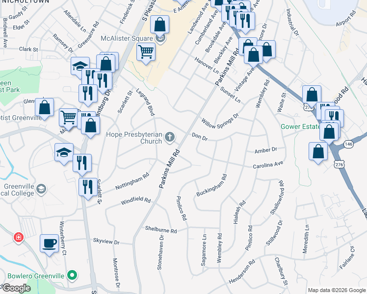 map of restaurants, bars, coffee shops, grocery stores, and more near 609 Carolina Avenue in Greenville
