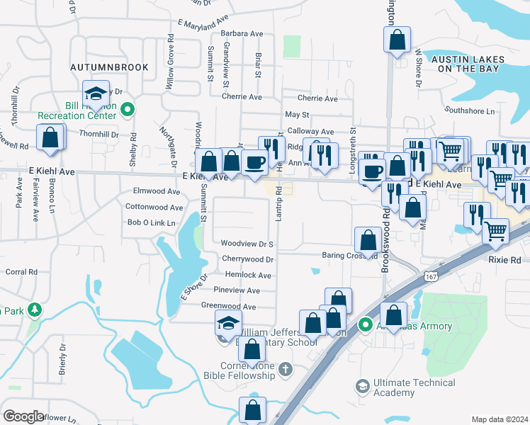 map of restaurants, bars, coffee shops, grocery stores, and more near 8309 Woodview Drive East in Sherwood