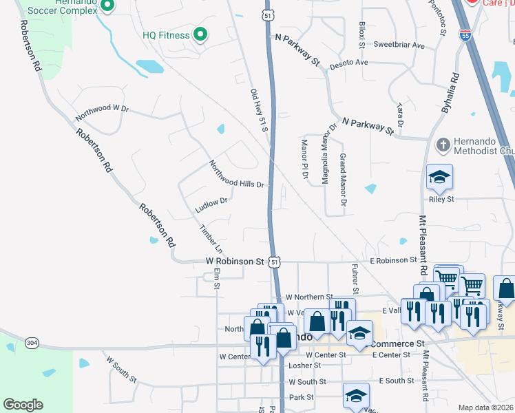 map of restaurants, bars, coffee shops, grocery stores, and more near 356 Gale Street in Hernando