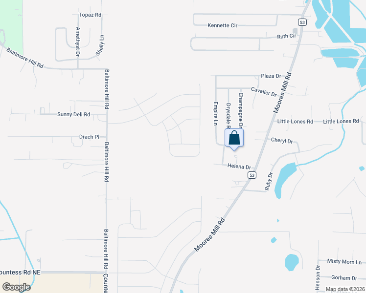 map of restaurants, bars, coffee shops, grocery stores, and more near 176 Empire Lane in Huntsville