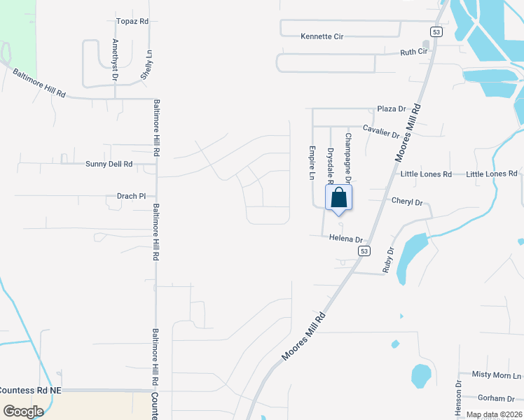 map of restaurants, bars, coffee shops, grocery stores, and more near 176 Empire Lane in Huntsville