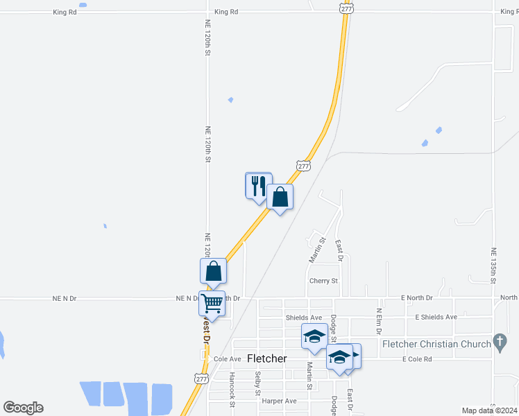 map of restaurants, bars, coffee shops, grocery stores, and more near 417 U.S. 277 in Fletcher