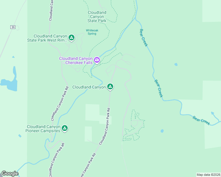 map of restaurants, bars, coffee shops, grocery stores, and more near Cloudland Canyon Park Road in Rising Fawn