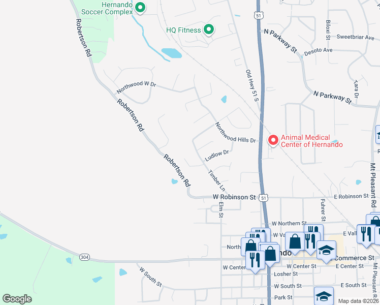 map of restaurants, bars, coffee shops, grocery stores, and more near 678 Harrow Cove in Hernando
