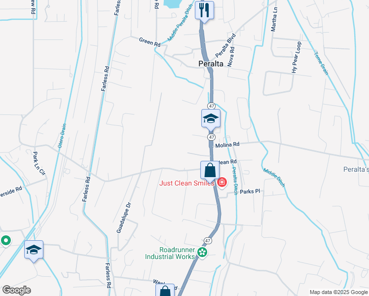 map of restaurants, bars, coffee shops, grocery stores, and more near 3632 New Mexico 47 in Peralta