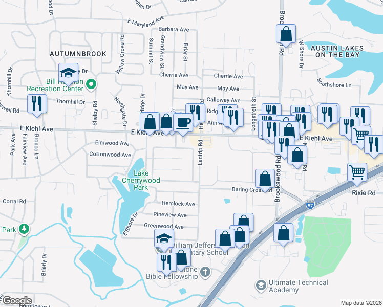map of restaurants, bars, coffee shops, grocery stores, and more near 6007 Woodview Drive North in Sherwood