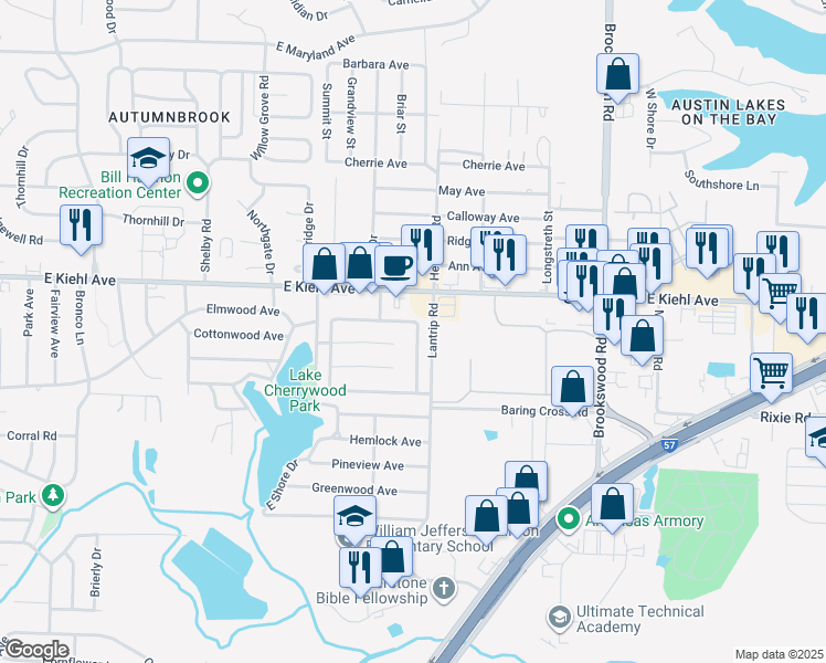 map of restaurants, bars, coffee shops, grocery stores, and more near 6007 Woodview Drive North in Sherwood