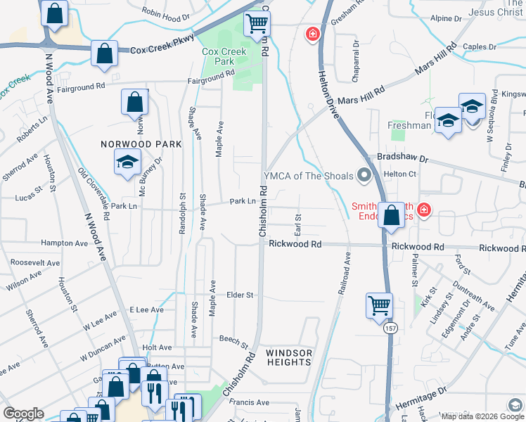 map of restaurants, bars, coffee shops, grocery stores, and more near 2230 Chisholm Road in Florence