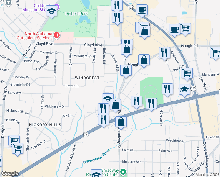 map of restaurants, bars, coffee shops, grocery stores, and more near 2170 Belview Road in Florence