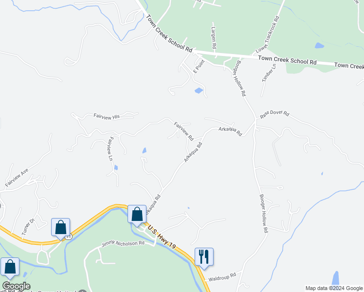 map of restaurants, bars, coffee shops, grocery stores, and more near 2982 Gene Nix Road in Blairsville