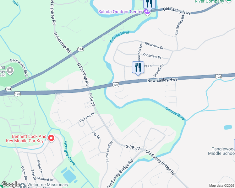 map of restaurants, bars, coffee shops, grocery stores, and more near 19 Riverview Circle in Greenville