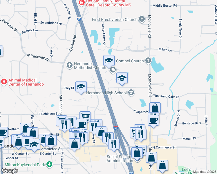 map of restaurants, bars, coffee shops, grocery stores, and more near 700 Dilworth Lane in Hernando