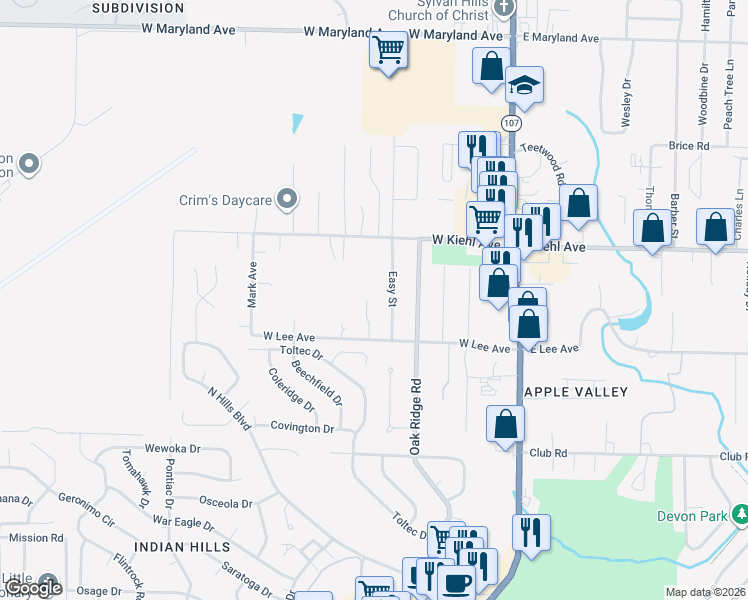 map of restaurants, bars, coffee shops, grocery stores, and more near 8217 Tall Oaks in Sherwood