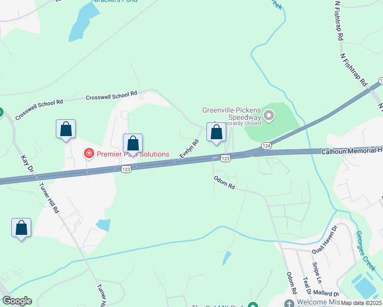 map of restaurants, bars, coffee shops, grocery stores, and more near 6525 Calhoun Memorial Highway in Easley