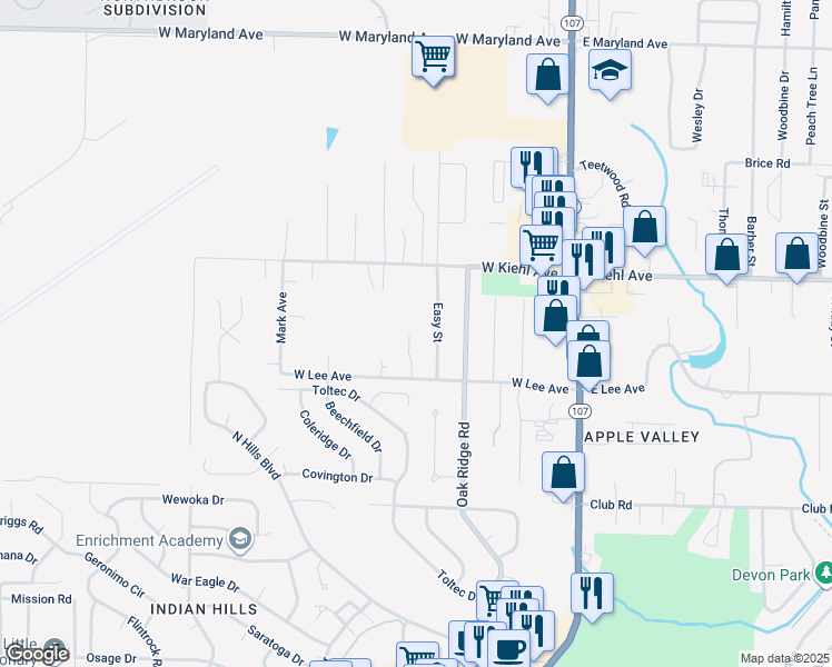 map of restaurants, bars, coffee shops, grocery stores, and more near 8217 Tall Oaks in Sherwood